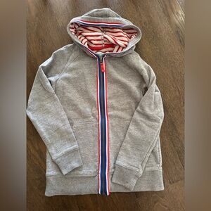 Mini Boden Gray Hoodie Sweatshirt Jacket Striped Lining Sz 9-10